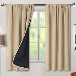 Thermal Insulated 100% Blackout Curtains (Pack of 2 PC) for Bedroom with Black Liner, Window Curtain Set, Double Layer Full Room Darkening Noise Reducing Curtain 54x51"