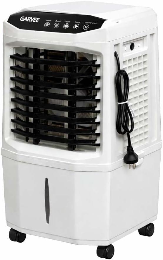White and Black Portable Air Conditioner Fan, Evaporative Air Cooler with Remote Control, 3 Fan Speeds, 1600ml Water Tank, 2/4/8 Hour Timer, Adjustable Airflow, for Bedroom Office Desk