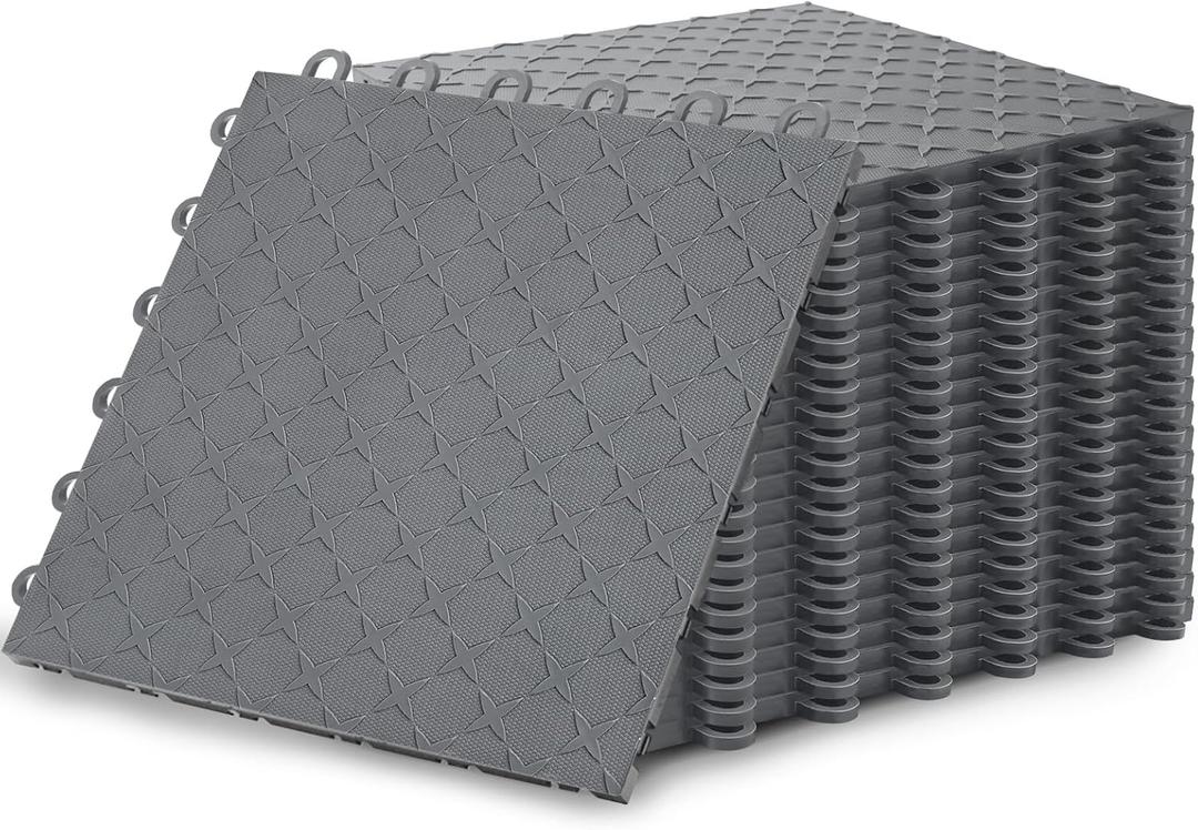 PVC Interlocking Garage Floor Tiles - 48 Pack | 12"x12" (Covers 48 sq.ft.) | Non-Slip Diamond Plate | for Garage, Basement, Gym & Warehouse | Grey