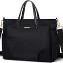 14 Inch Laptop Tote Bag for Women, Lightweight Nylon Work Shoulder Bag, Water-Resistant Computer Handbag with Pockets for Business Travel & Commute (Black)