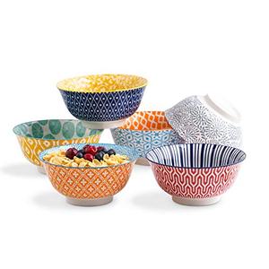 Selamica 7 inches Porcelain Cereal Bowl Set - Set of 6, Ceramic bowls, Soup Bowl Set for Cereal, Soup, Salad and Pasta, Assorted Colors
