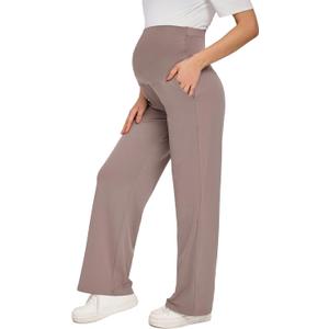 Maternity Pants for Women Over Belly Pregnancy Pants Straight Leg Loose Comfy Stretchy Casual Trousers with Pockets (Large, Taupe)