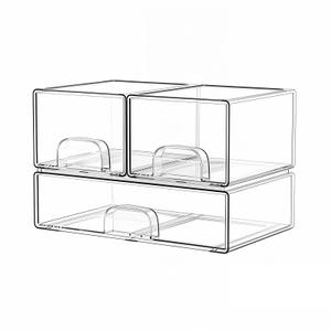 Clear Stackable Storage Drawers Set of 6 Bathroom Makeup Organizer Bins