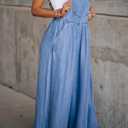 CHOUYATOU Women's Loose Adjustable Strap Wide Leg Denim Bib Overalls Baggy Distressed Jean Overalls Pants (Blue, M)