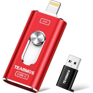 TEARMOS 256GB Photo Stick for iPhone Flash Drive, Memory Stick Phone Storage for Photos and Videos Files Backup, Compatible with iPhone iPad Android PC, Plug & Play, No App Required (Red)