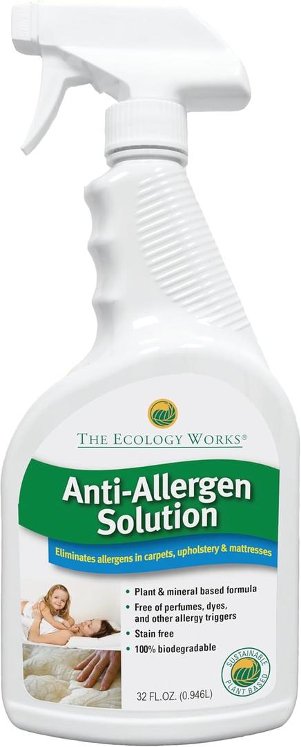 The Ecology Works- Plant-Based Dog & Cat Allergy Spray, Dander Remover & Dust Mite Waste Reducer for Relief from Allergies - Cleans Home, Bedding & Furniture Naturally, Fragrance-Free (32 Fl Oz (Pack of 1))