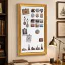 Sintuff 32" x 21.5" Vintage Magnetic Board for Wall, Retro Gold Frame Baroque Metal Magnetic Wall Board for Travel Souvenir Magnet Collections