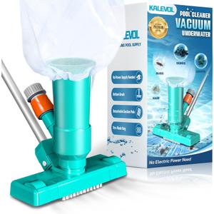 Pool Vacuum Cleaner for Above Ground Pool, Jet Underwater Cleaner with 3 Scrub Brushes & Nylon Mesh Net, Portable Pool Vacuum for Spa Fountain Pond Hot Tub Includes 47" Telescopic Pole, Green