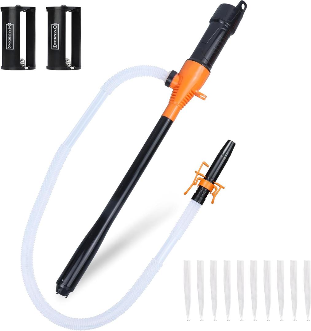 Portable Transfer Pump Battery Operated Electric Siphon Pump for Gas Fuel Diesel Transfer 3.5GPM Flow Oil Extractor - Ideal Gasoline Transfer Pump Easy to Use Hand Fuel Pump, JM-CYB04 (Extension Hose, Orange)