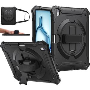ZtotopCases for iPad Air 11 Inch (M3 2025 / M2 2024), iPad Air 6th Generation Case Shockproof Air 5th/4th Generation Case for 10.9 Inch with 360 Rotating Stand Hand/Shoulder Strap, Black (iPad Air 11" (2024), Black)