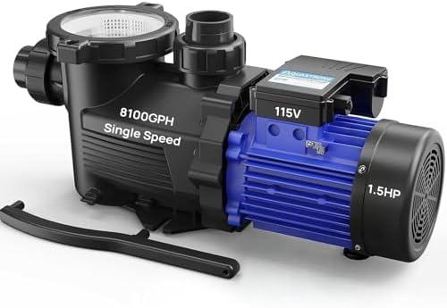 Aquastrong 1.5HP In/Above Ground Pool Pump, Single Speed, 115V, 8100GPH, High Flow, Powerful Self Primming Swimming Pool Pumps with Filter