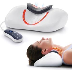 Heated Neck Stretcher with Red Light Therapy, Wireless Cervical Traction Device, Neck Massager 2025 New Upgrade 4 in 1 Portable Massager, Cervical Traction Massager Pillow for Home/Office Used