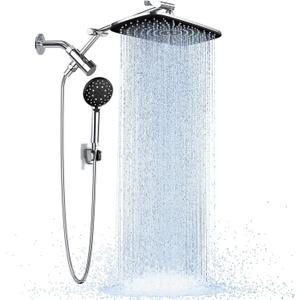 Veken Wide Rain Shower Head with 6 Modes Handheld Water SprayHigh Pressure Showerhead Combo with Arm for Bathroom AccessoriesHome Decor Adjustable Dual Shower with Anti-Clog Nozzles,Silver Chrome (Standard Flow(2.5GPM))