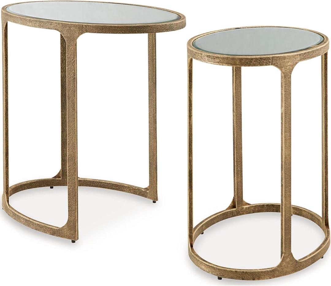 Signature Design by Ashley Irmaleigh Classic Nesting Accent Table Set with Mirrored Tabletops, Set of 2, Metallic