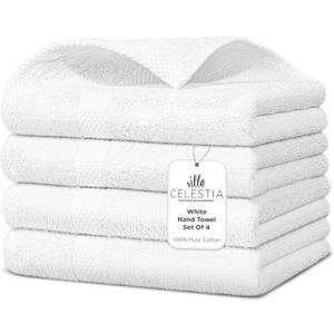 100% Cotton Hand Towel Set of 4, (16 x 28 inches) Sustainable, Soft, Highly Absorbent, Quick Drying, Combed Cotton Hand Towels Pack of 4 Ideal for Hotels, Spa, Bathroom, Dorm, White