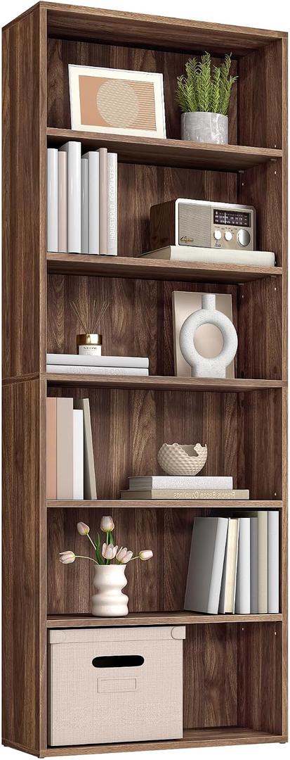 VASAGLE Custos Collection - Bookshelf, 6-Tier Bookcase, Book Shelf, Open Storage Shelf, 9.4 x 23.6 x 63.3 Inches, for Living Room, Home Office, Dining Room, Natural Walnut ULBC166K01