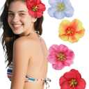 4 PCS Hawaiian Flower Hair Clips for Women Plumeria Hibiscus Hair Clips Artificial Flower Hair Barrettes for Vacation Beach PartyRed+Yellow+Blue+Pink