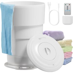 Foldable Towel Warmer for Bathroom, Large Towel Warmer Bucket, Auto Shut Off, Time Setting and Ambient Lighting, Fits Up to Two 40"X70" Oversized Towels, Bathrobes, Blankets