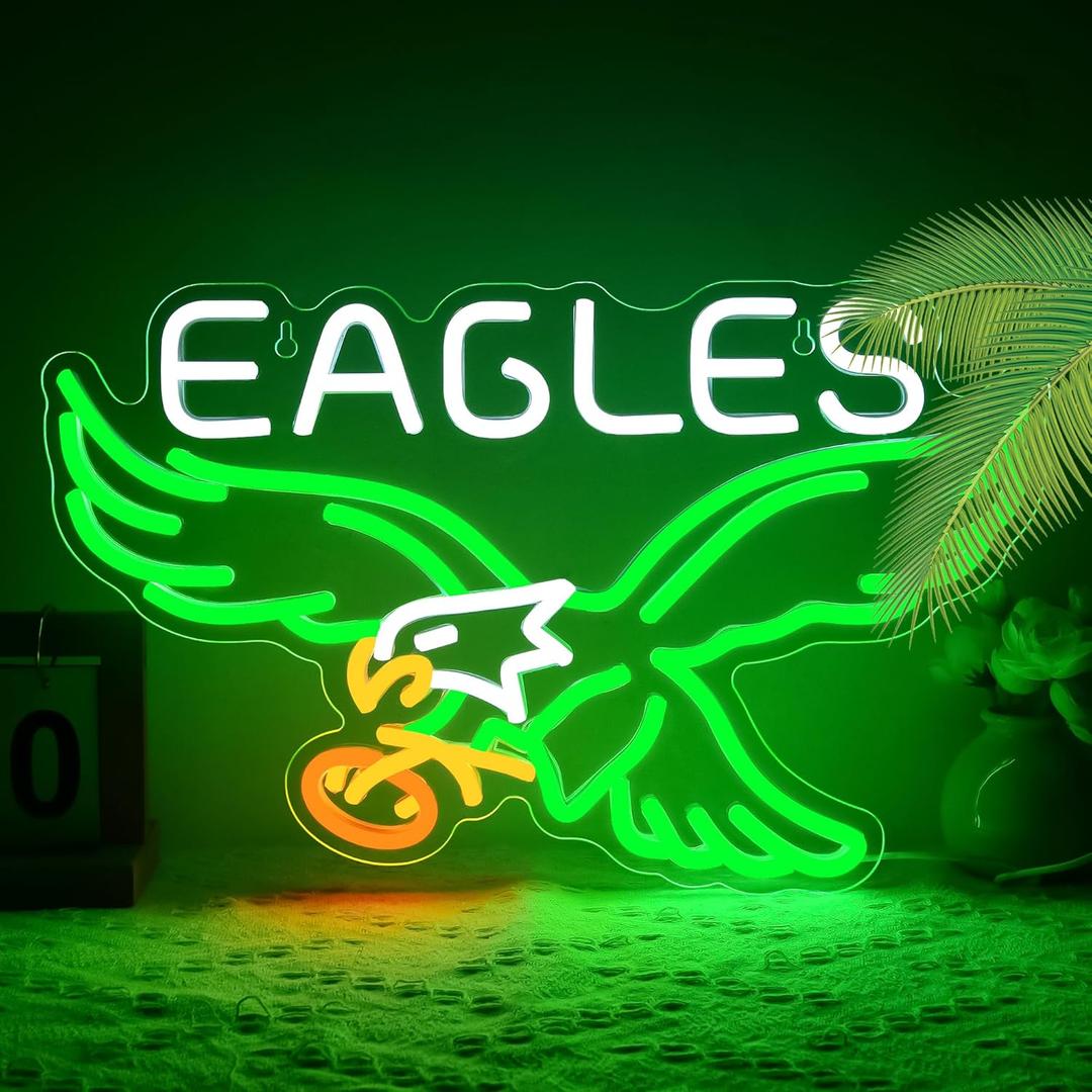 Eagle Neon Sign for Wall Decor Football Neon Light for Man Cave Game Room Rugby Team Logo Light Up Sign for Bedroom Bar Garage Party Birthday Gifts for Men Size 16.5 * 10.2In(TWD386) (Green)