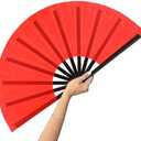 13inch Large Rave Fan Popping Fan Clacking Fans for Line Dancing,Hand Fans for Women Foldable,Boots on The Ground Fan,Portable for Outdoor,Wedding,Party,Decoration(Red+Black Ribs,3 Pack)