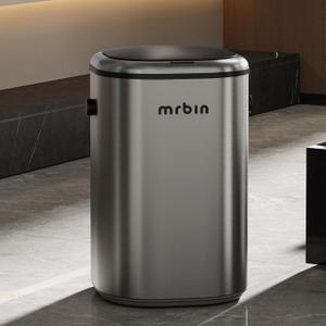 MRBIN Stainless Steel Motion Sensor Tall Bathroom Trash Can with Lid, 5 Gallon Automatic Kitchen Garbage Pail, Electric Covered Silver Metal Waste Basket for Bedroom, Rv, Restroom, Eclipse Grey