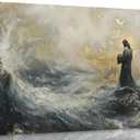 Jesus Walks On Water Canvas Wall Art Jesus Christ Bible Stories Painting Picture Wall Decor God Miracle on Water Poster Print Artwork for Living Room Bedroom Study Room Church Home Decoration