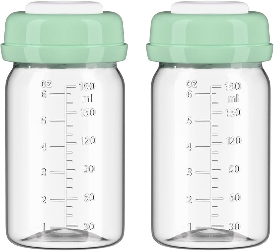 2pcs Breast Milk Storage Bottles 6oz/180ml Compatible with Spectra S1 S2 9 Plus,Motif Luna/Ameda MYA/Bellababy Pumps, Wide-Neck Collection Bottle Container for Fridge, Pumping Bottles