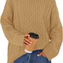 BTFBM Casual Women Fall Sweaters 2025 Long Sleeve Turtleneck Ribbed Knit Pullover Loose Cable Knit Sweater (Large, Light Camel)
