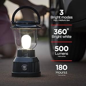 Enbrighten LED Lantern, Black, Battery Operated, 500 Lumens, 180 Hour Runtime, 4D, Bright White Finish, 3 Light Levels, Ideal for Outdoors, Camping, Hurricane, Storm, Tornado & Emergency, 11016
