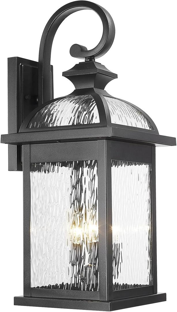 Darkaway Outdoor Lights Fixtures Wall Mount, Extra Large 26inch Outdoor Wall Sconce Lights with Water Ripple Glass for House Front Porch Patio Garage E12 Bulb Base, Black-Water Ripple Glass