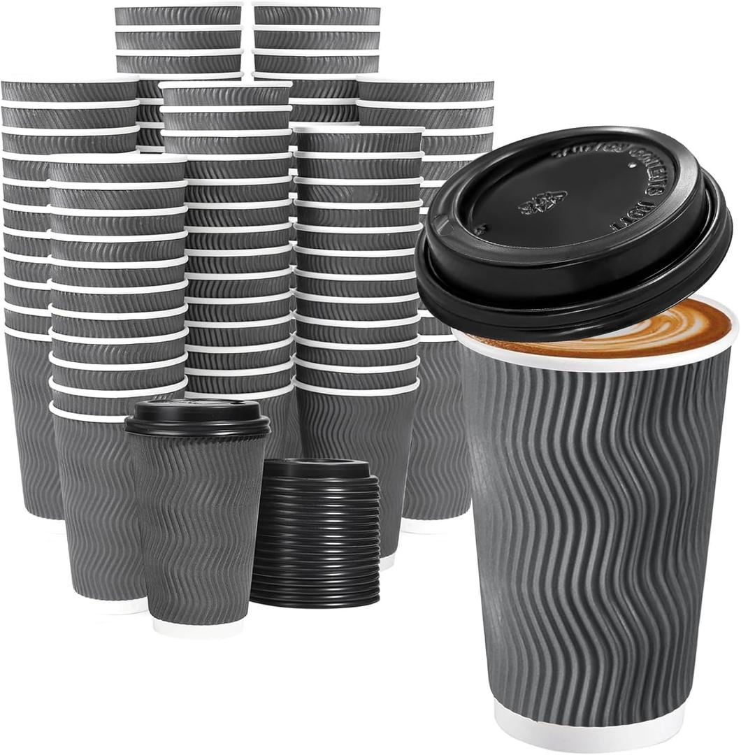 Lamosi 500 Pack - 16 oz Insulated Disposable Coffee Cups with Lids, To Go Paper Coffee Cups with Lids, Corrugated Ripple Wall Cup for Hot Drink Office Coffee Bar (Grey) Lamosi 500 Pack - 16 oz Insulated Disposable Coffee Cups with Lids, To Go Paper Coffee Cups with Lids, Corrugated Ripple Wall Cup for Hot Drink Office Coffee Bar (Grey)