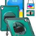 Case for iPad (A16) 11th/10th Generation 11''/10.9'' 2025/2022 Kids with Pencil Holder 360Rotate Handle Strap/Stand (Dark Green)