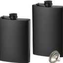 2 Pack Hip Flasks for Liquor, 8 Oz & 12 Oz Stainless Steel Leakproof Thin Flasks with Funnel for Men & Women (Matte Black)