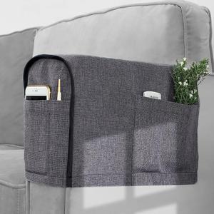 Joywell Recliner Narrow Linen Armrest Covers for Living Room Anti-Slip Sofa Arm Protector for Dogs, Cats, Pets Armchair Slipcover for Couch with 4 Pockets for TV Remote Control, Phone, Set of 2, Gray (6 inch width, Grey)