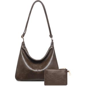 2PCS Purses for Women, Soft Vegan Leather Hobo Bag Slouchy Crossbody Shoulder Handbag Fall Brown Tote 2025 (Large)