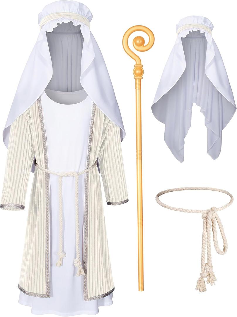 TOKYO REVENGERS Kids Nativity Shepherd Robe Joseph Outfit Boys Halloween Cosplay Costume Accessories Set (8-9 Years, Beige)