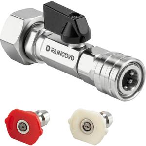 Raincovo Garden Hose Shut Off Valve to Pressure Washer Adapter, 3/4" GHT to 1/4" Quick Connect, Convert Water Hose into Power Washer Nozzle Tips, Car Washing Nozzle & Hose Attachment