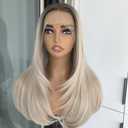 mytonecoo Layered Wig Lace Front Wig Ombre Ash Blonde 13x4 HD Glueless lace Straight Synthetic Lace Wigs with Dark Roots Middle Part Pre Plucked Premium Fiber Hair Lace Wig for Women 22 Inch
