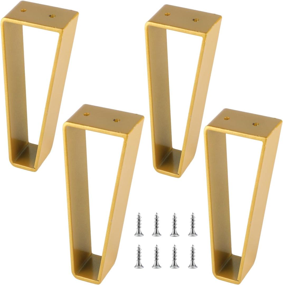 Osring 8 Inch Trapezoid Furniture Legs 4pcs, Solid Steel Furniture Hairpin Leg for Side Table, TV Stand and Cabinet, Gold