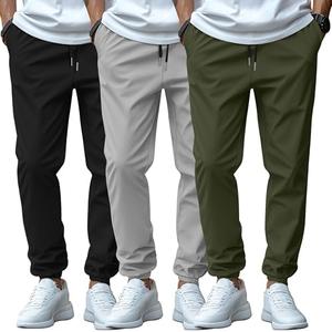 Locoowai 3 Pack Men's Casual Jogger Pants, Cotton Drawstring Sweatpants with Pockets Hiking Outdoor Athletic Joggers, XL
