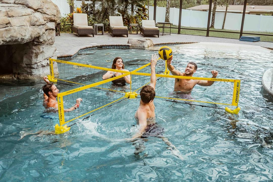 CROSSNET H2O Volleyball Pool Game - Four Square Net - Quick Assemble & Portable - Perfect Pool Toys for All Families W/Accessories