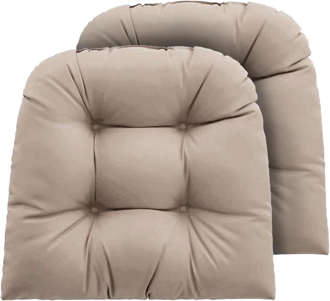 Outdoor Chair Cushions 22x22x4 Inch Set of 2, Seat Pads with Ties, Taupe
