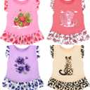 XPUDAC 4 Pack Dog Dresses Cute Printed Puppy Clothes for Small Dogs Girl Chihuahua Doggie Outfits Tank Top Vest Dresses Cat ApparelX-Small(Chest-13.2")