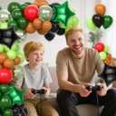 64Pcs Green and Brown Balloons 12inch Lime Green Red and Black Balloons Confetti Baloon with Star Ballons for Video Game Theme Birthday Jungle Safari Graduation Party Decorations Baby Shower