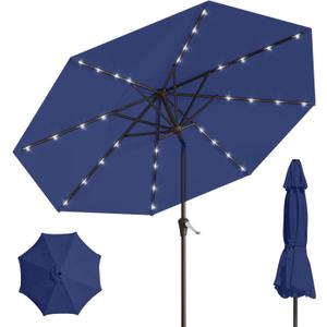9' Solar LED Patio Umbrella with Tilt & Crank|8 Sturdy Ribs,UV Protection,Outdoor Market Table Umbrella for Deck,Lawn,Pool,Backyard(Navy), 107.98 inches x 92.4 inches