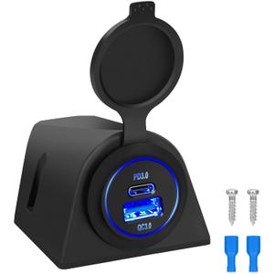 Linkstyle Car Charger Socket, Car USB Outlet with 18W USB A & 30W USB C Port Tent Type Outlet with LED Light for 12V/24V Vehicles