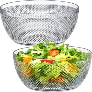 Amazing Abby - Anita - 130-Ounce Plastic Serving Bowls (Set of 2), 10-Inch Clear Salad Bowl Set, BPA-Free, Shatter-Proof, Dishwasher-Safe, Stackable, Great for Salad, Fruit, Cereal, Snack, and More