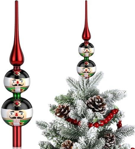 Simgoing 13 Inch Glass Nutcracker Christmas Tree Topper 3 Tier Nutcracker Christmas Glass Finial Vintage Treetop Decor for Xmas Gift Home Vintage Holiday Party Decoration