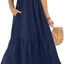CzzzyL Women's Nursing Dress Flutter Short Sleeve Crew Neck Smocked Elastic Waist Tiered Midi with Pockets, Size: X-Large