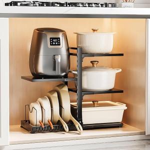 PureBox 5 Tier Pot Rack Pans Organizer Adjustable 8 Pots Kitchen Storage
100lbs Heavy-Duty Reinforced Carbon Steel Removable Lid Holder Rustproof & Durable Adjustable Leveling Feet